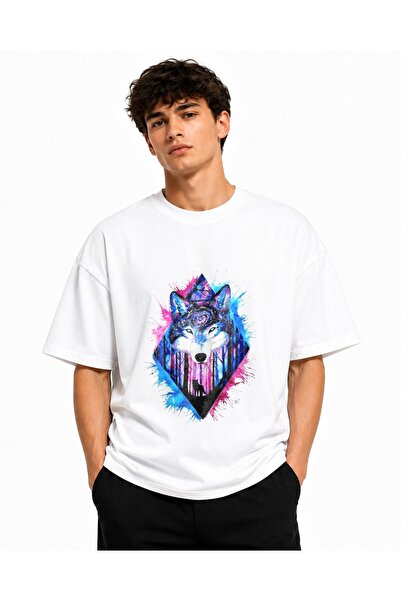 Inscriptie Unisex Premium Cotton Casual T-Shirt "Galaxy wolf"