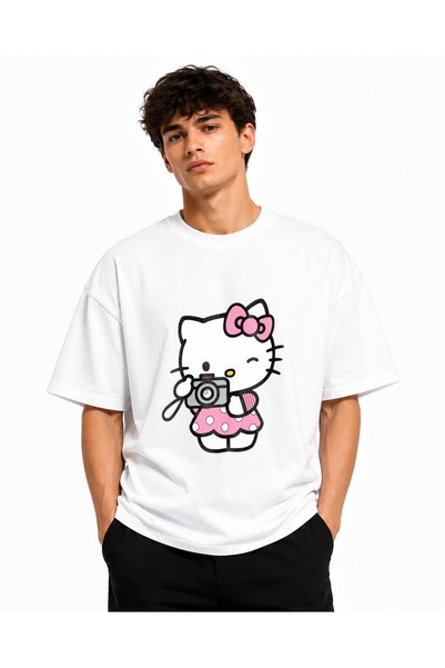 Inscriptie Unisex Premium Cotton Casual T-Shirt "Hello Kitty photo"