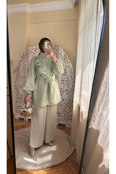 MODA S&S BZLİNE Embroidered Cut-Out Detailed Summer Short Trench Coat