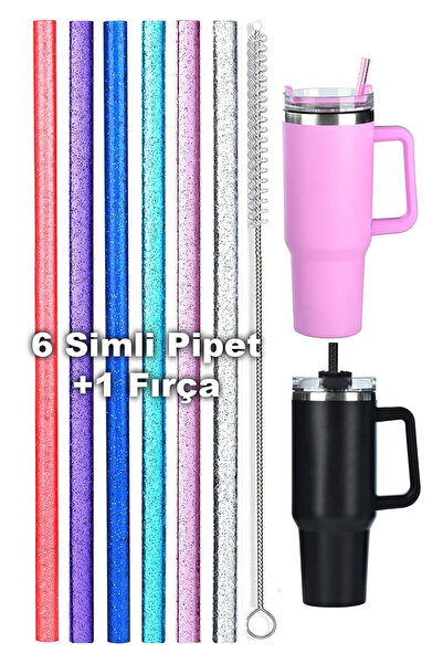 Kelira 6lı Simli Pipet 1.18 ve 0.89 Termos Pipet Pipet Temizlik Fırça