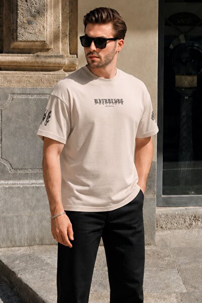 Madmext Ανδρικό μπλουζάκι Beige Crew Neck 6112