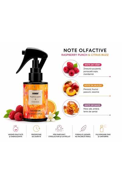 FORMBO Parfum de păr Raspberry Punch & Citrus Buzz, 100 ml, Spray parfumat pentru păr