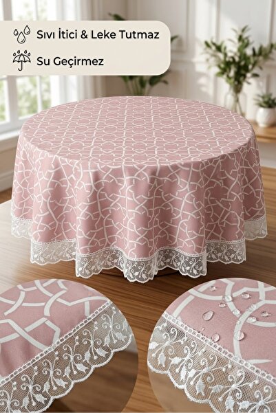 Rona Home Round Tablecloth Powder Pink Laced Erasable Stain Resistant Kitchen...