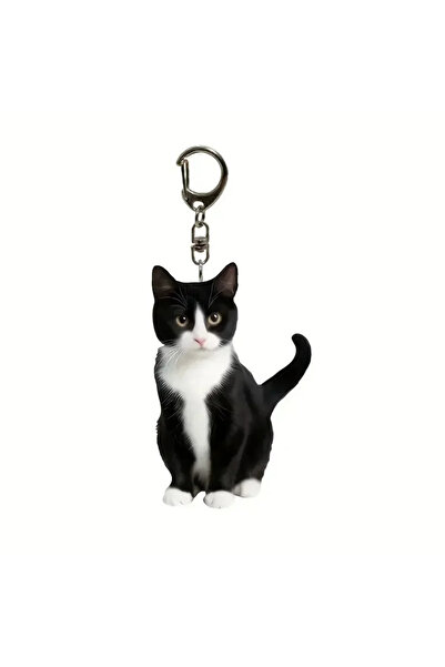 Choice 1 Cute Black White Cat Keychain 2D Acrylic Double-Sided Design Animal ...