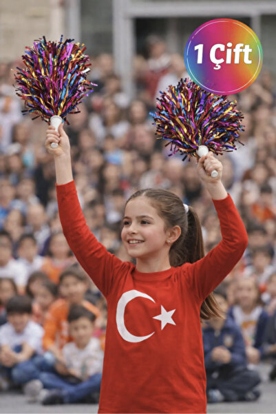 TOYFEST PonPon Parlak Rengarenk Amigo Sopalı Dayanıklı Hafif Tezahürat Ponpon...