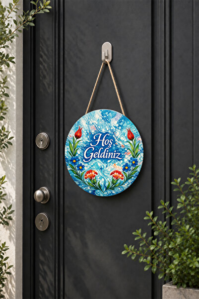 Lucena Marbling Art Patterned Welcome Wooden Door Ornament Round Door Decoration