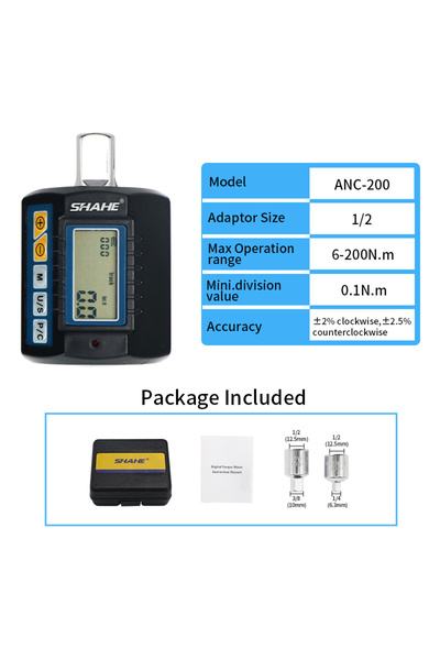 Choice1 محول عزم الدوران الرقمي ANC-200 SHAHE بمحرك 1/2 بوصة يتضمن محولات لعز...