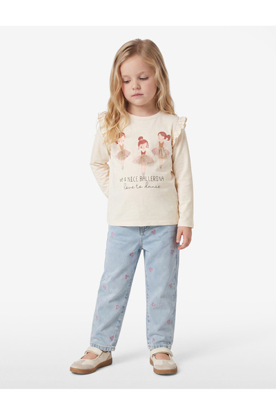 Koton Long Sleeve T-Shirt Ballerina Printed Cotton Crew Neck