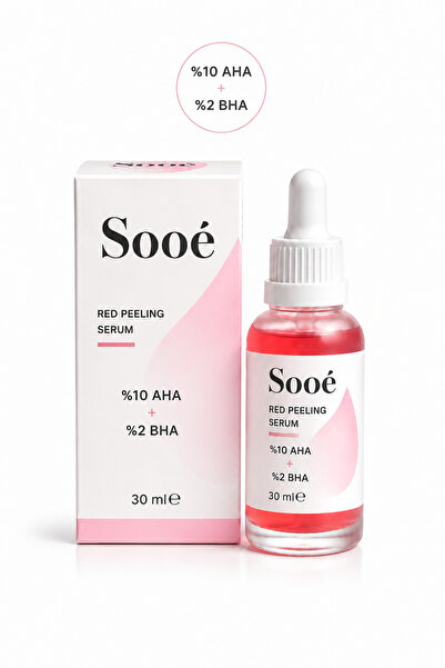 Sooê سيروم تقشير أحمر اللون AHA BHA 30 مل 10% AHA + 2% BHA، حمض الجليكوليك وح...