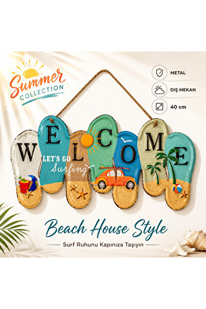 e-life shop Welcome Let’s Go Surfing Metal Kapı Süsü 40 cm | Bahçe Duvar Hoş ...