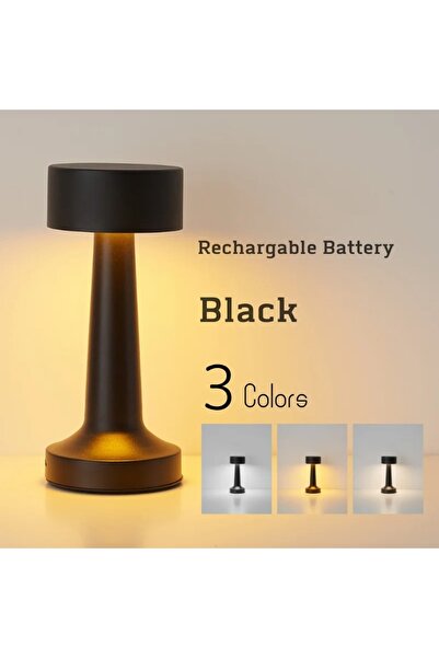 Choice Black LED Table Lamp Retro Bar Touch Dimmable 3 Color Rechargeable Din...