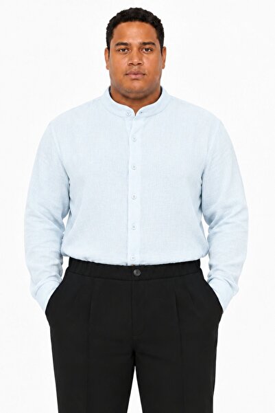 RELAXL Large Size Cotton Men's Muslin Shirt Baby Blue