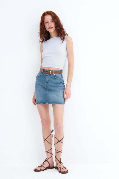 Addax Kemerli Mini Denim Etek E251131