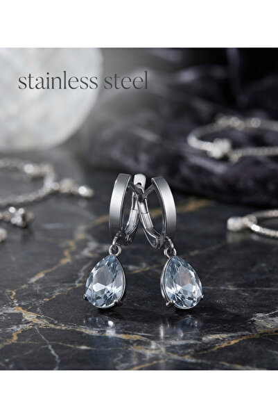 stainless steell أقراط فضية اللون من الفولاذ الحجري الشفاف بتصميم قطرة