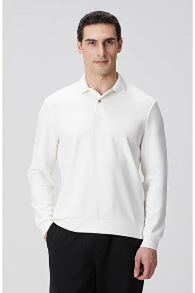 Network Kırık Beyaz Polo Yaka Çıtçıtlı Sweatshirt