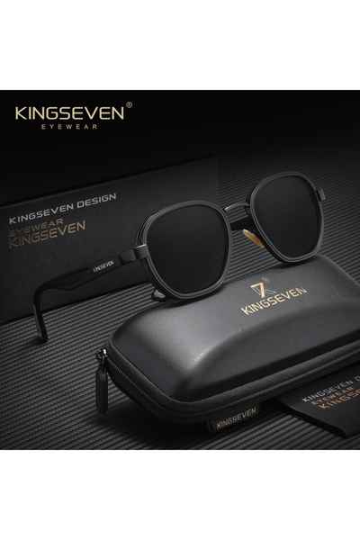Choice1 Black Gray KINGSEVEN Brand Round Sunglasses Men Polarized Women Eyewe...