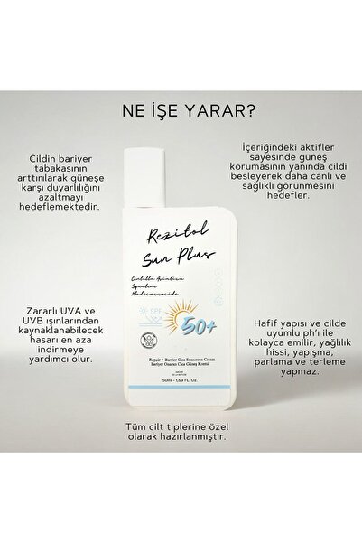 AMOUR DE LA NATURE Rezitol Sun Plus Bariyer Onarıcı Cica Güneş Kremi 50ml SPF 50+