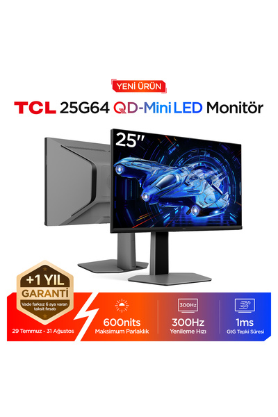 TCL 25G64 25 İnç FHD QD-Mini LED Oyuncu Monitörü, 300 Hz, 1 ms GTG, HDR600, F...