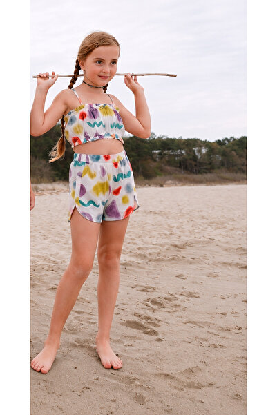 minojoy Nora Alcor Patterned Girls' Crop Top Shorts Set of 2