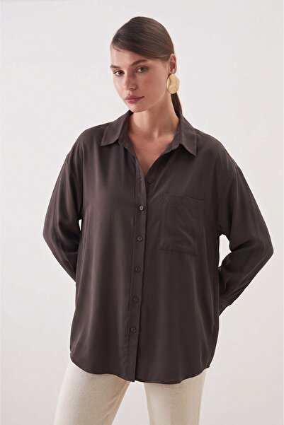 Shopping Shop Modal Fabric Open Collar Oversized Shirt Brown