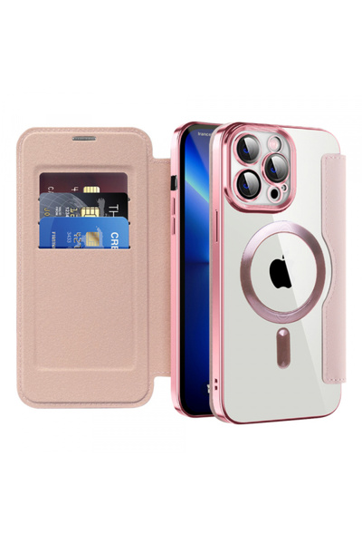 Apple Husa MagSafe pentru iPhone 13 Pro Max, Techsuit, SmartMag Book, Roz