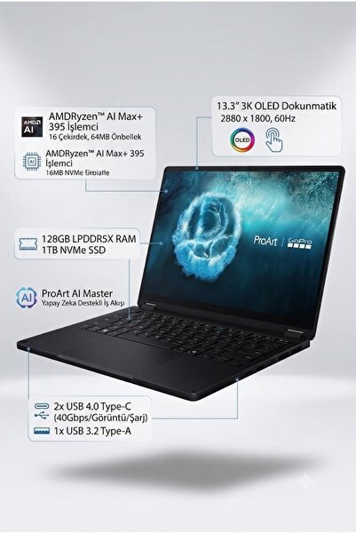 ASUS ProArt PX13 Oled 3K Ekran 3. Nesil Ryzen AI MAX İşlemci 128Gb Ram 1Tb Ss...
