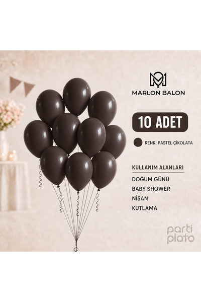 Marlon Balon Pastel Çikolata Lateks Balon 11 İnç 10 Adet Doğum Günü Nişan Düğ...