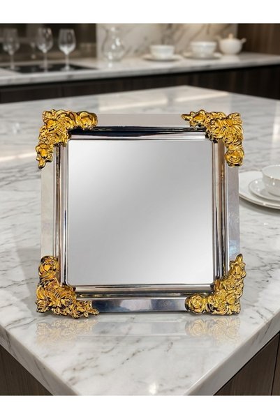 Simply Now Gold/Silver Mirrored Tray 22X22Cm Stylish Presentation & Promise Engagement Chocolate Coffee Tray - Accessory Casting - Set of 6