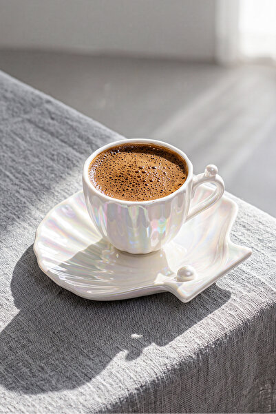 Perotti Pearl İstiridye 6 Kişilik 12 Parça 90 ml Porselen Kahve Fincanı Takımı