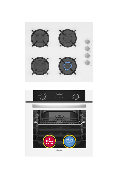 Simfer 10 Fonksiyon Airfry Beyaz 2'li Ankastre Set (Fırın + Ocak)