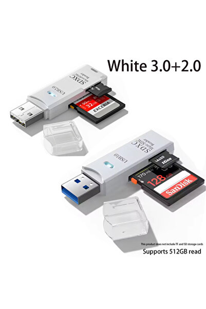 Choice White3.0 2.0 2-in-1 USB 3.0 High Speed Card Reader TF Memory Card Adap...