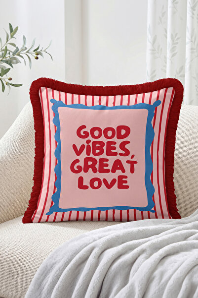 Realhomes Good Vibes Great Love Written Striped and Framed Retro Design Fring...