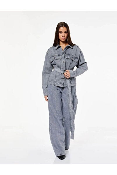 Koton Classic Collar Belted Denim Gray Women's Jacket 6Wal50019Md