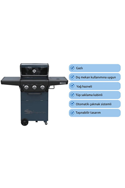 Aygaz X350 Klasik Barbekü ve Mangal - Gri Mavi - LED Işıklı Düğmeli, Bahçe Ti...