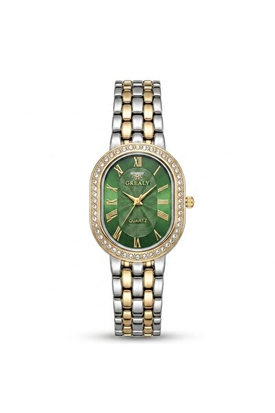 Grealy Women's Quartz Watch - Roman Dial with Crystal Bezel