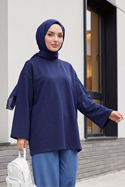 Modamorfo Round Neck Casual Combed Cotton Tunic - Dark Navy Blue