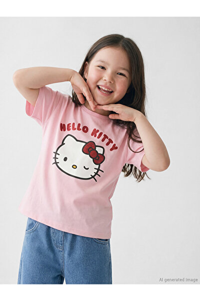 LC Waikiki Trendlucky Girl's T-Shirt with Hello Kitty Print and Difference in...