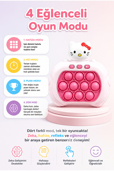 BBSKY Kitty Figürlü Işıklı Sesli Hızlı Basma Oyuncağı Pop It Quick Push Konsol