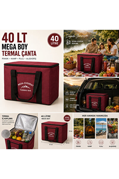 BasaranAvm 40 Lt Mega Size Thermal Bag with Thermos for Picnic Camping Beach ...
