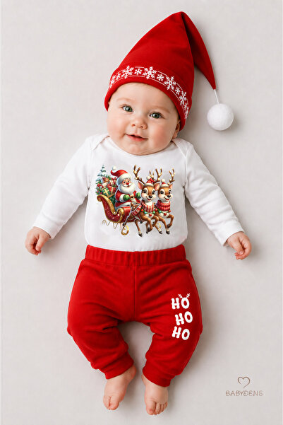 BABYDEN'S Baby New Year's Christmas Outfit 3-Piece Set, Christmas Printed Lon...