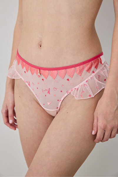 Penti Kalhotky Broderie Pink Thong - Loves Paris Collection