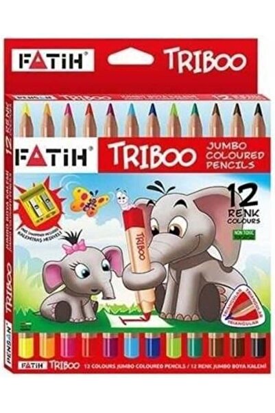 FATİH KALEM Fatih 12 Colors Full Size Trıboo Natu Jumbo Dry Paint