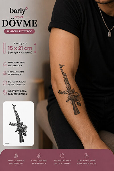 Barly Ak47 Silah Keleş Geçici Dövme Tattoo