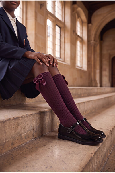 Katia&Bony Girl's Ribbon Bow Ribbed Knee Socks Purple