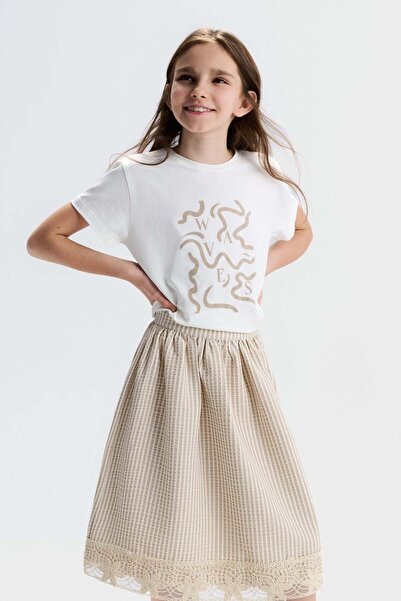 nk kids Nk Girl's Mixed Print Short Sleeve T-Shirt 8-14 Years Ecru - Mink