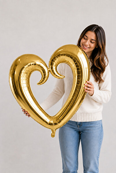 Baloncu Nene Large Size 1 Meter Gold Heart Hollow Foil Balloon Marriage Propo...