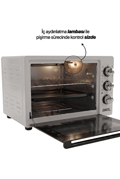 Akel AF340L 34lt Gri Mini/Midi Fırın, Aydınlatmalı, Zaman Ayarlı, Izgara & Fırın, 2 Tepsi 1 Tel Izgara