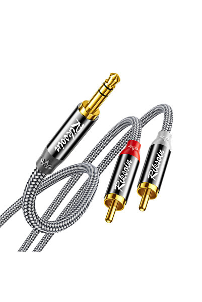 Choice5 0.5m Grey Riksoin 3.5mm to 2 RCA Audio Cable, Hi-Fi Stereo, Gold-Plat...