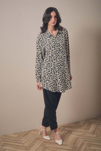 Fulla Moda Fullamodest Leopar Desenli Büyük Beden Palazzo Takım