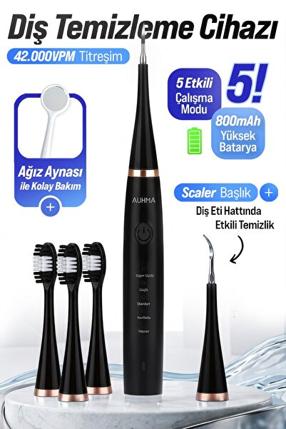auhma AMF14 Ultrasonik Diş Temizleme Cihazı Siyah | 42.000 Titreşim/Dk | 5 Mo...